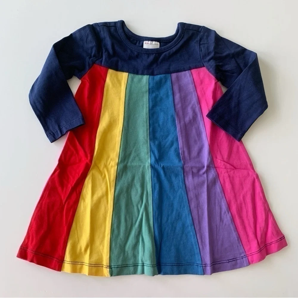 Hanna Andersson Baby Girl Long Sleeve Rainbow Panel Dress 12-18 M 2T 6-12 m